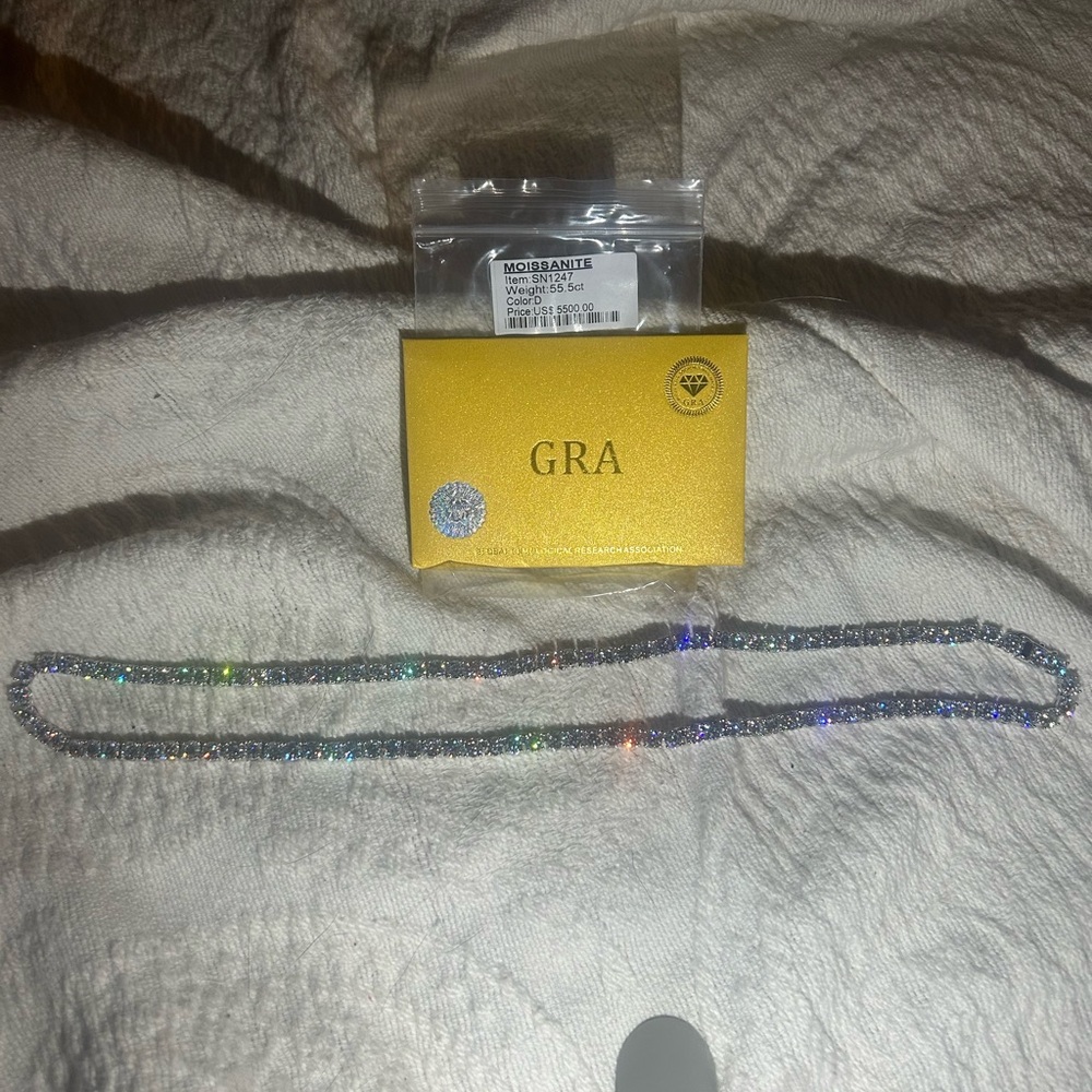 55.5 carat moissanite tennis chain 24”